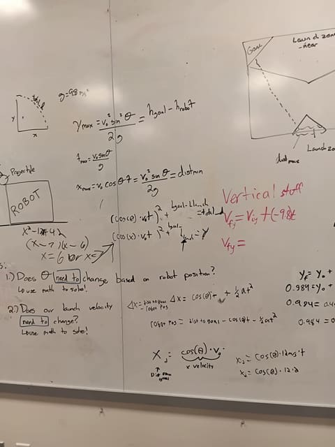 Whiteboard of projectile equations