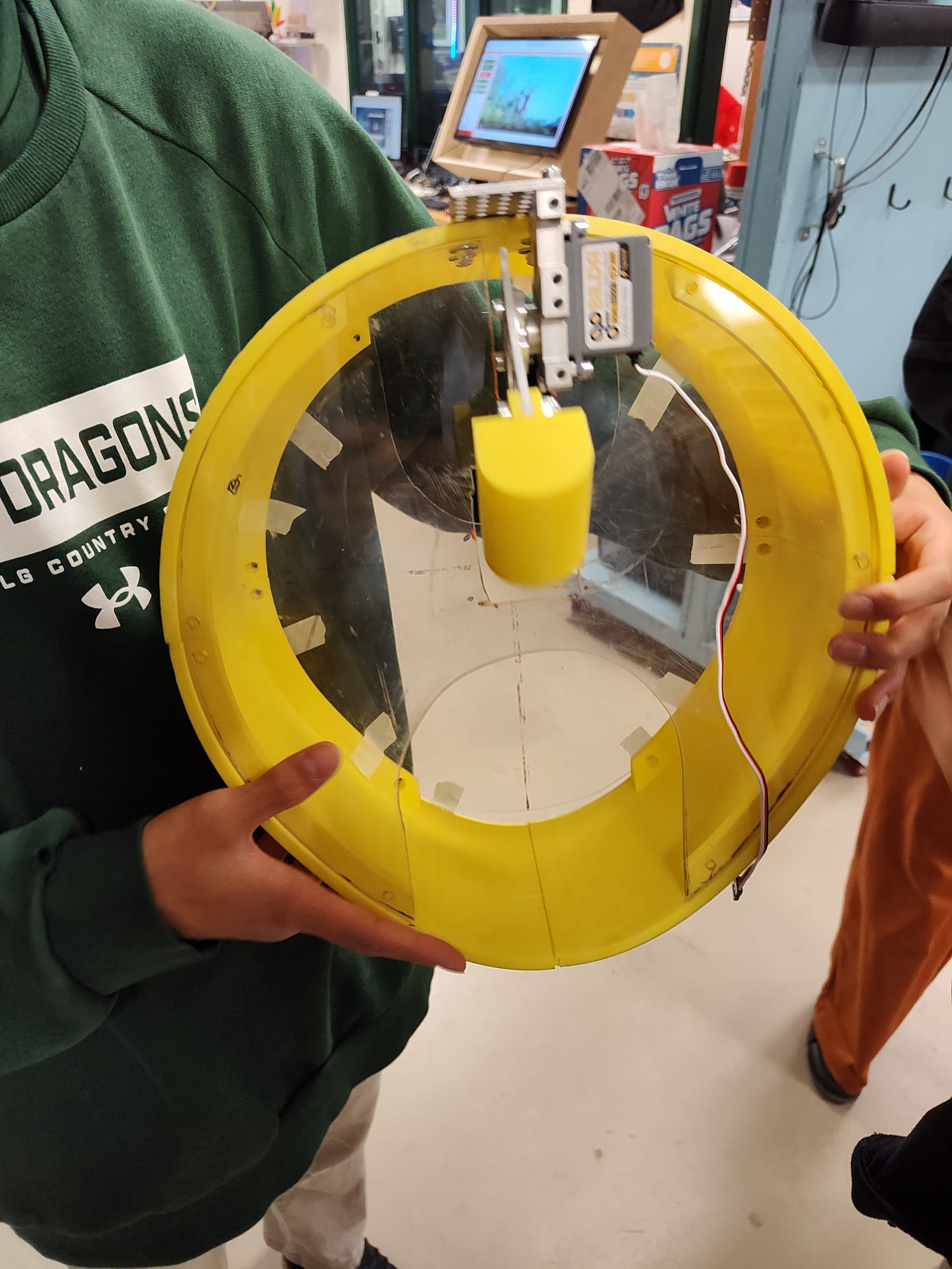 The 3D-printed drum ring held up on its plexi face
