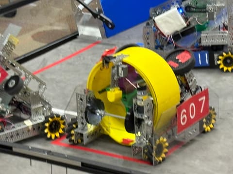 The robot launching toward the goal